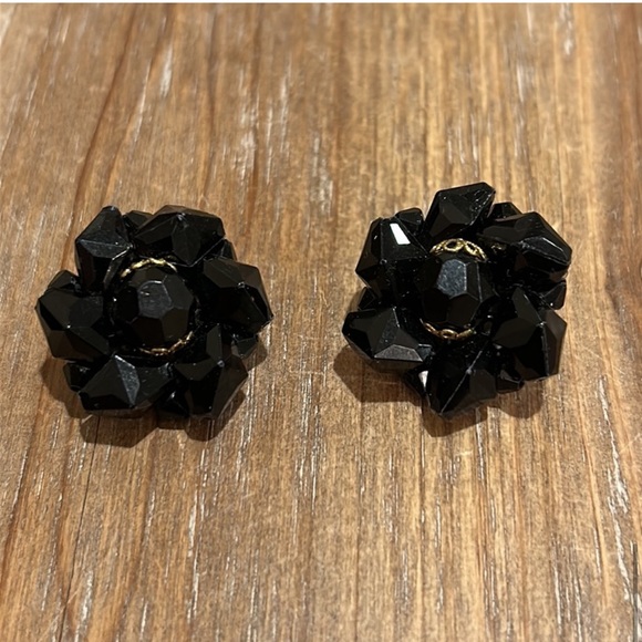 Vintage Germany Black 3 Strand Beaded Necklace. Choker & Matching Earrings set - Picture 5 of 16